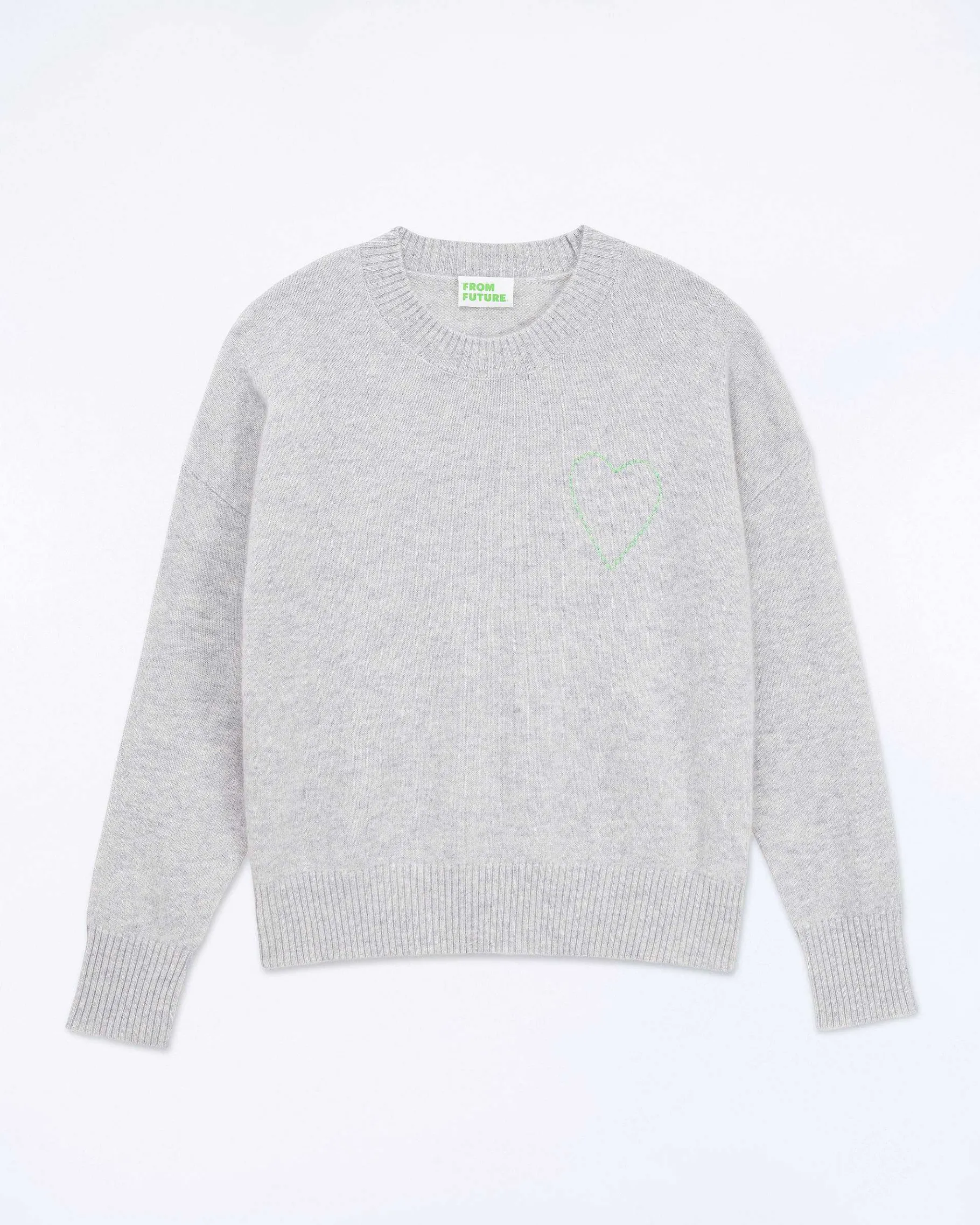 Best FROM FUTURE Pull Col Rond Coeur Brode Gris Chine Clair