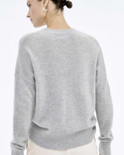 Best FROM FUTURE Pull Col Rond Coeur Brode Gris Chine Clair