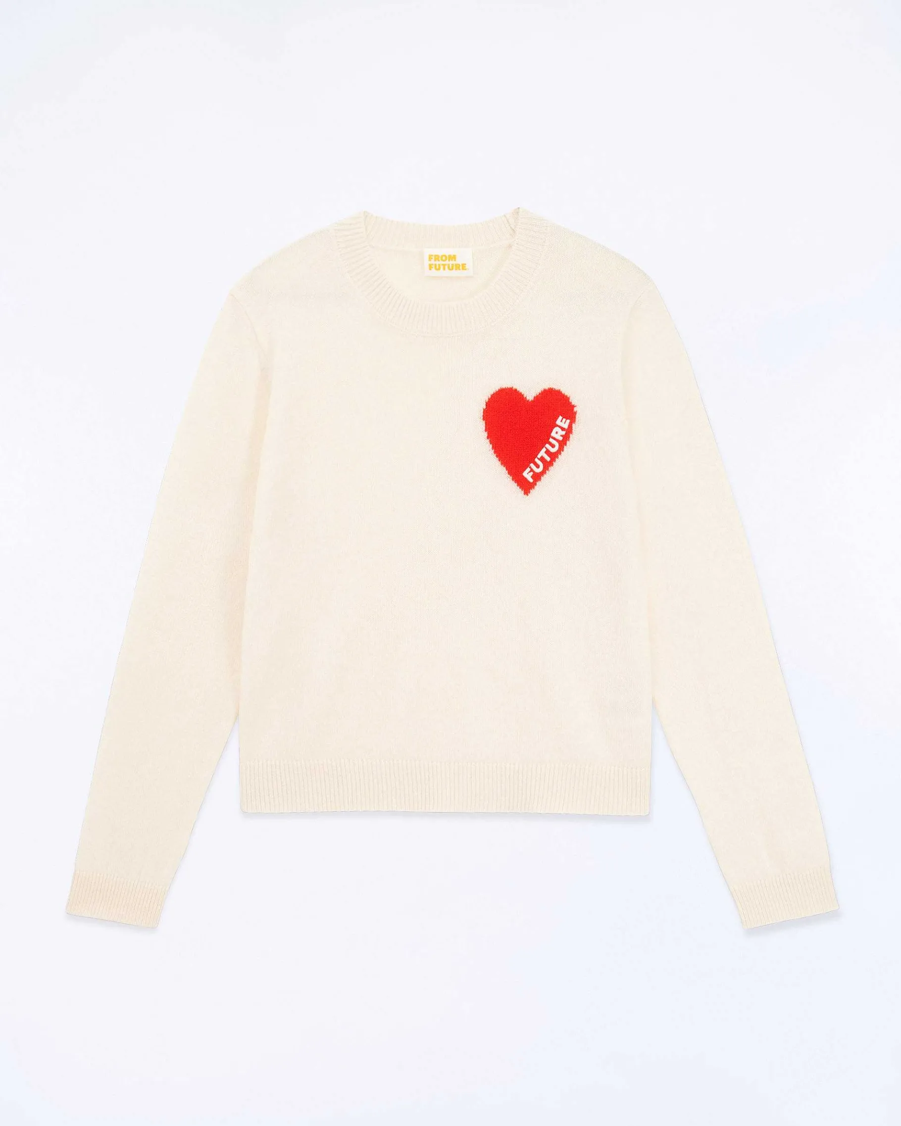 New FROM FUTURE Pull Col Rond Coeur Broderie Future Light Ecru