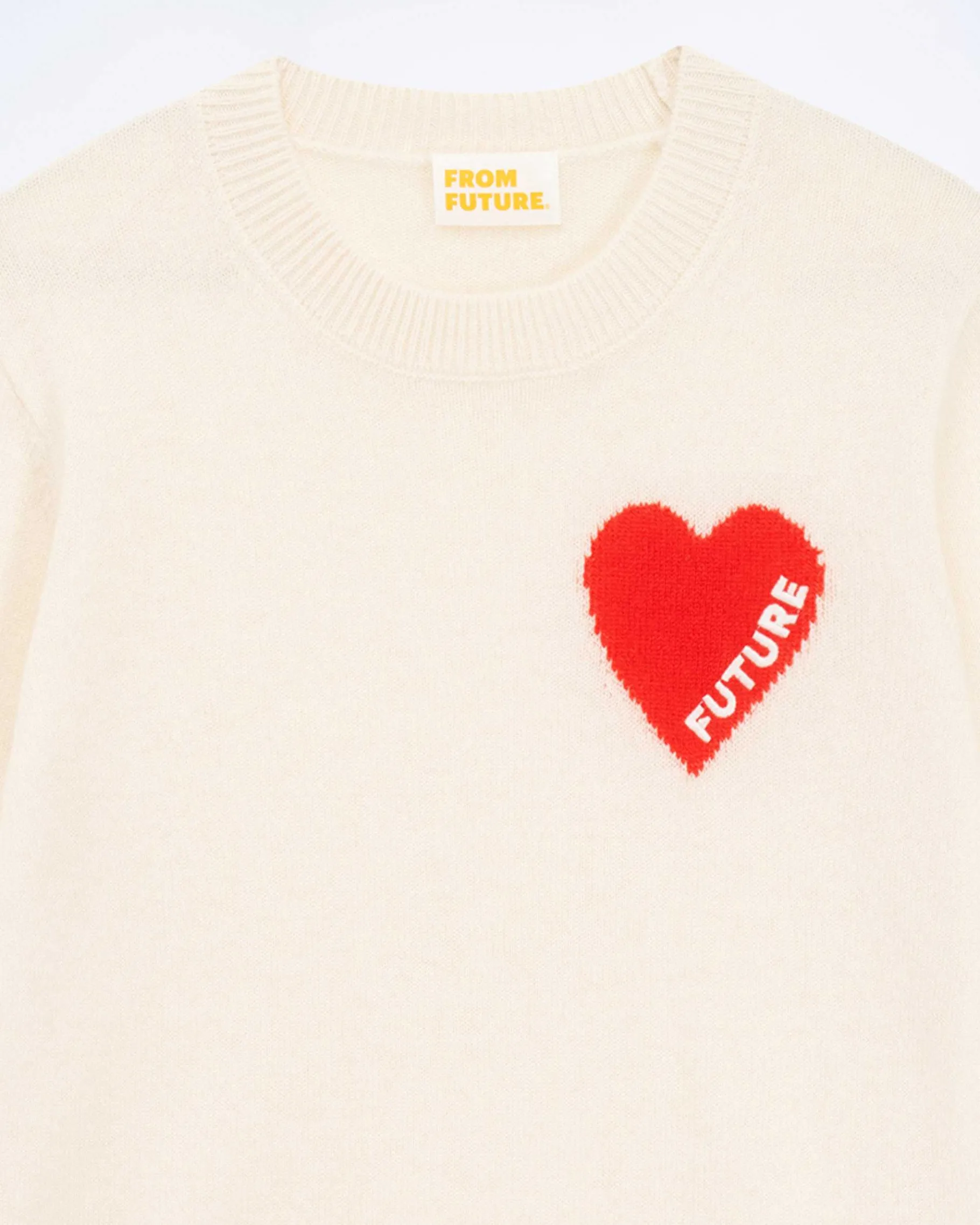 New FROM FUTURE Pull Col Rond Coeur Broderie Future Light Ecru