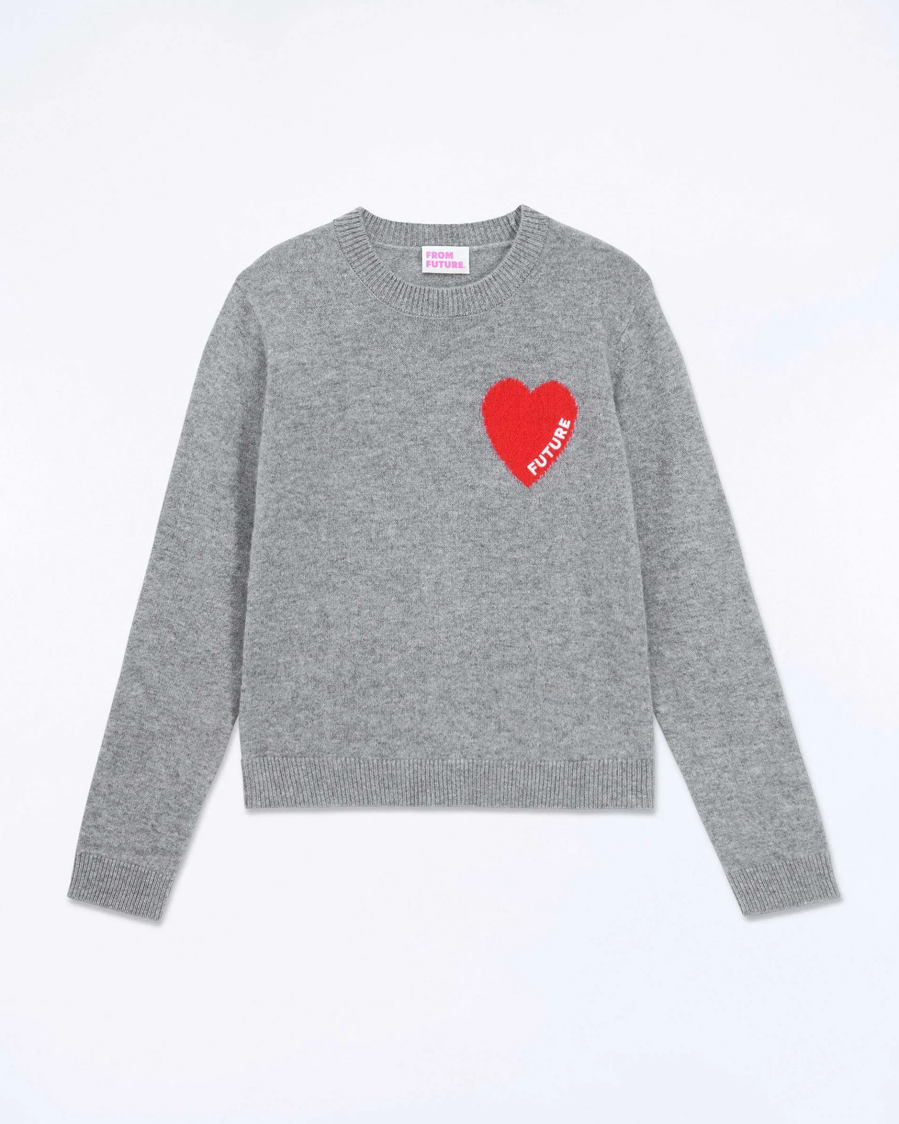Clearance FROM FUTURE Pull Col Rond Coeur Broderie Future Light Gris Chine Fonce