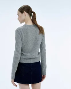 Clearance FROM FUTURE Pull Col Rond Coeur Broderie Future Light Gris Chine Fonce