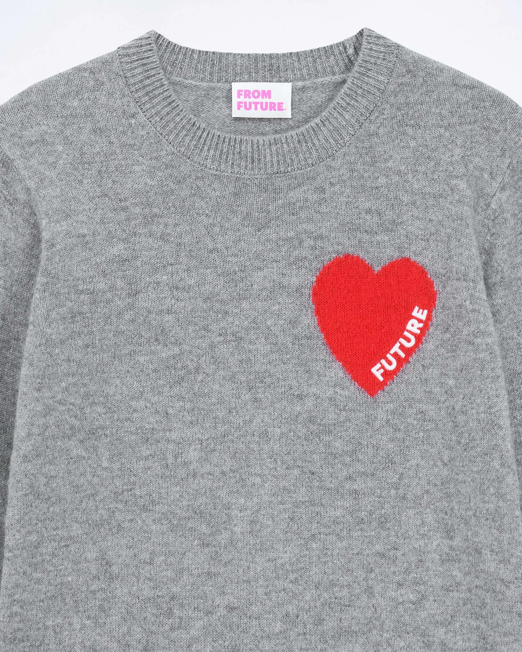 Clearance FROM FUTURE Pull Col Rond Coeur Broderie Future Light Gris Chine Fonce