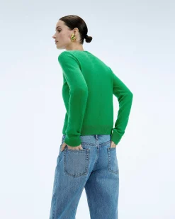 Online FROM FUTURE Pull Col Rond Coeur Broderie Future Light Tropical Green