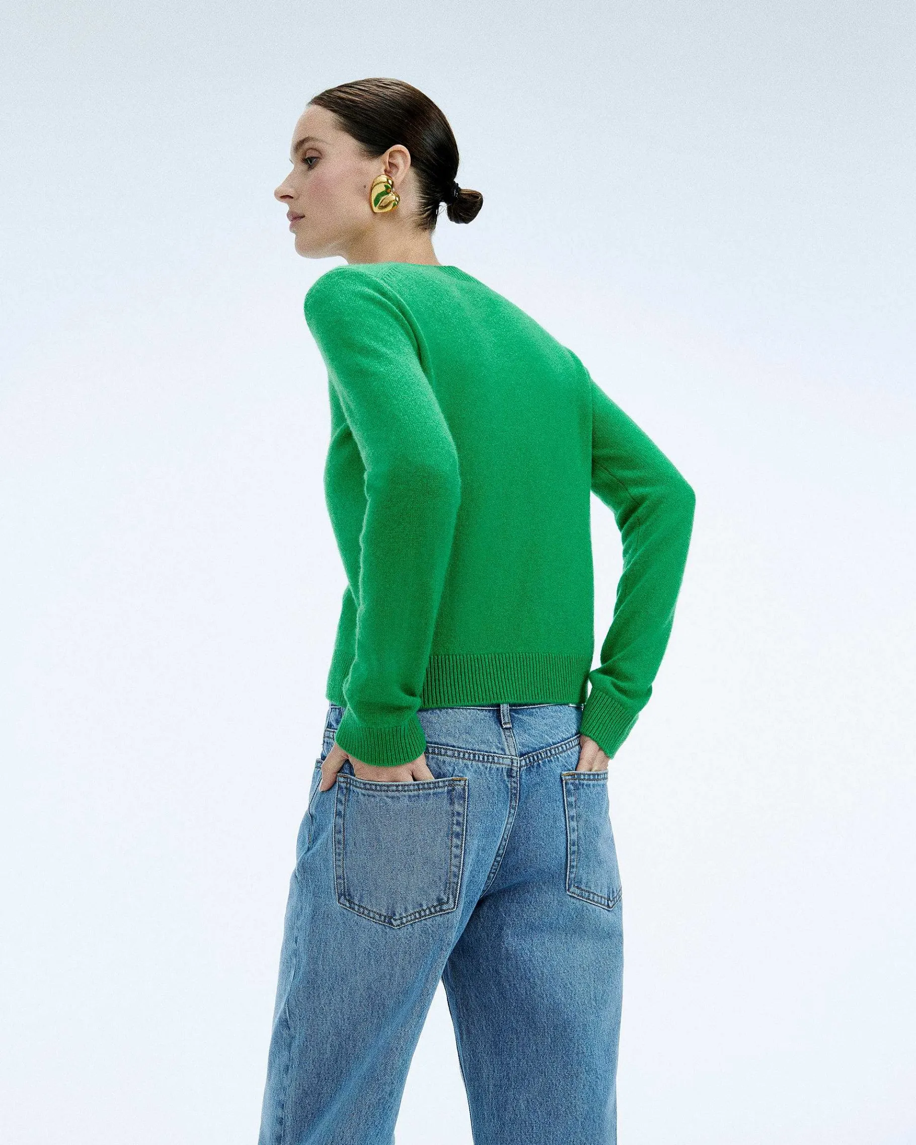 Online FROM FUTURE Pull Col Rond Coeur Broderie Future Light Tropical Green