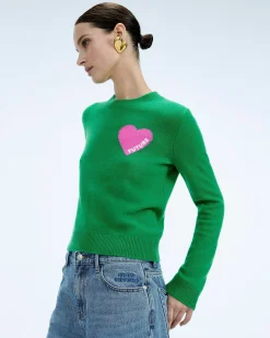 Online FROM FUTURE Pull Col Rond Coeur Broderie Future Light Tropical Green
