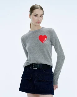 FROM FUTURE Pull Col Rond Coeur Broderie Future Light Ecru