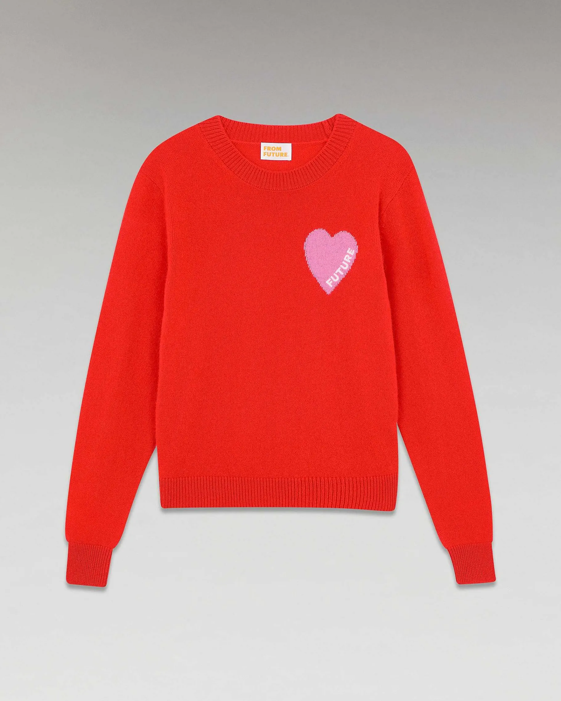 FROM FUTURE Pull Col Rond Coeur Leger Rouge Vif