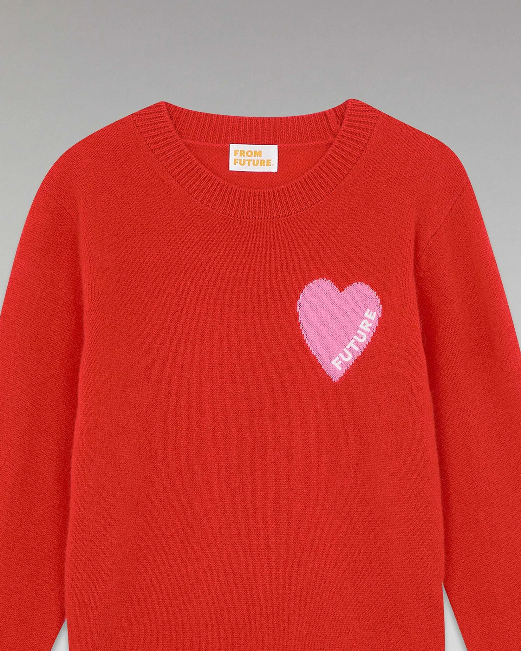 FROM FUTURE Pull Col Rond Coeur Leger Rouge Vif