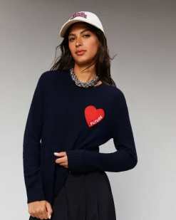 Discount FROM FUTURE Pull Col Rond Coeur Leger Navy
