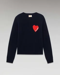 Discount FROM FUTURE Pull Col Rond Coeur Leger Navy