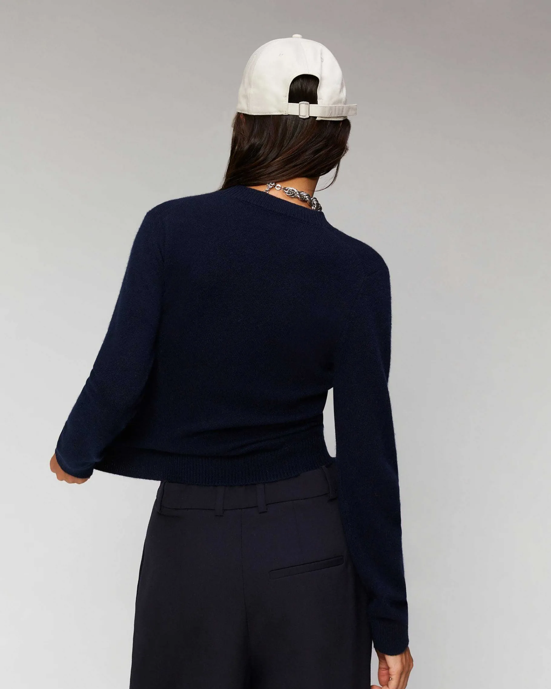 Discount FROM FUTURE Pull Col Rond Coeur Leger Navy