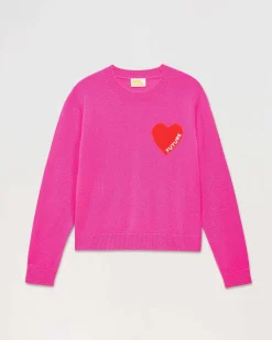 Online FROM FUTURE Pull Col Rond Coeur Leger Rose Fluo
