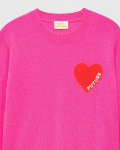 Online FROM FUTURE Pull Col Rond Coeur Leger Rose Fluo