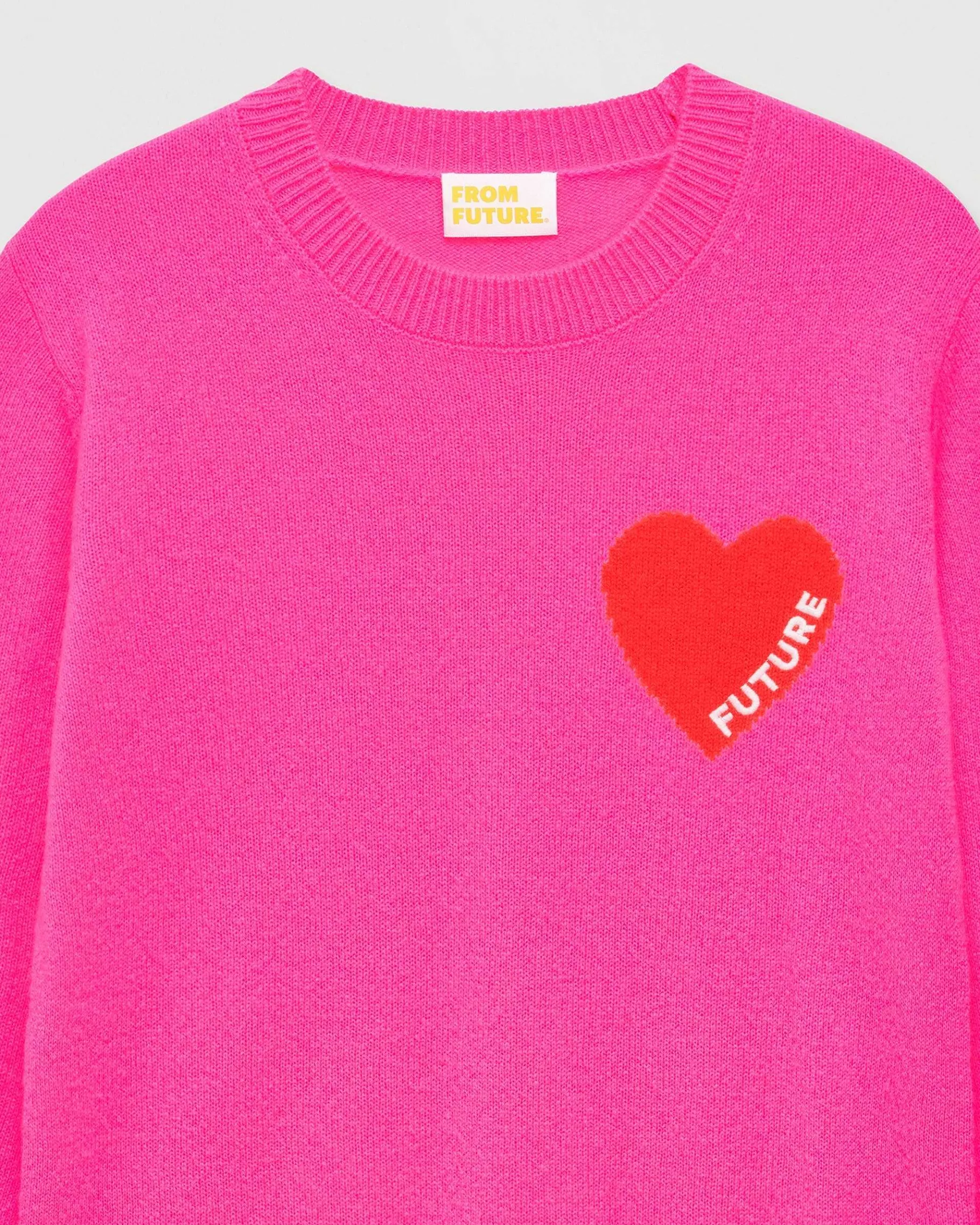 Online FROM FUTURE Pull Col Rond Coeur Leger Rose Fluo