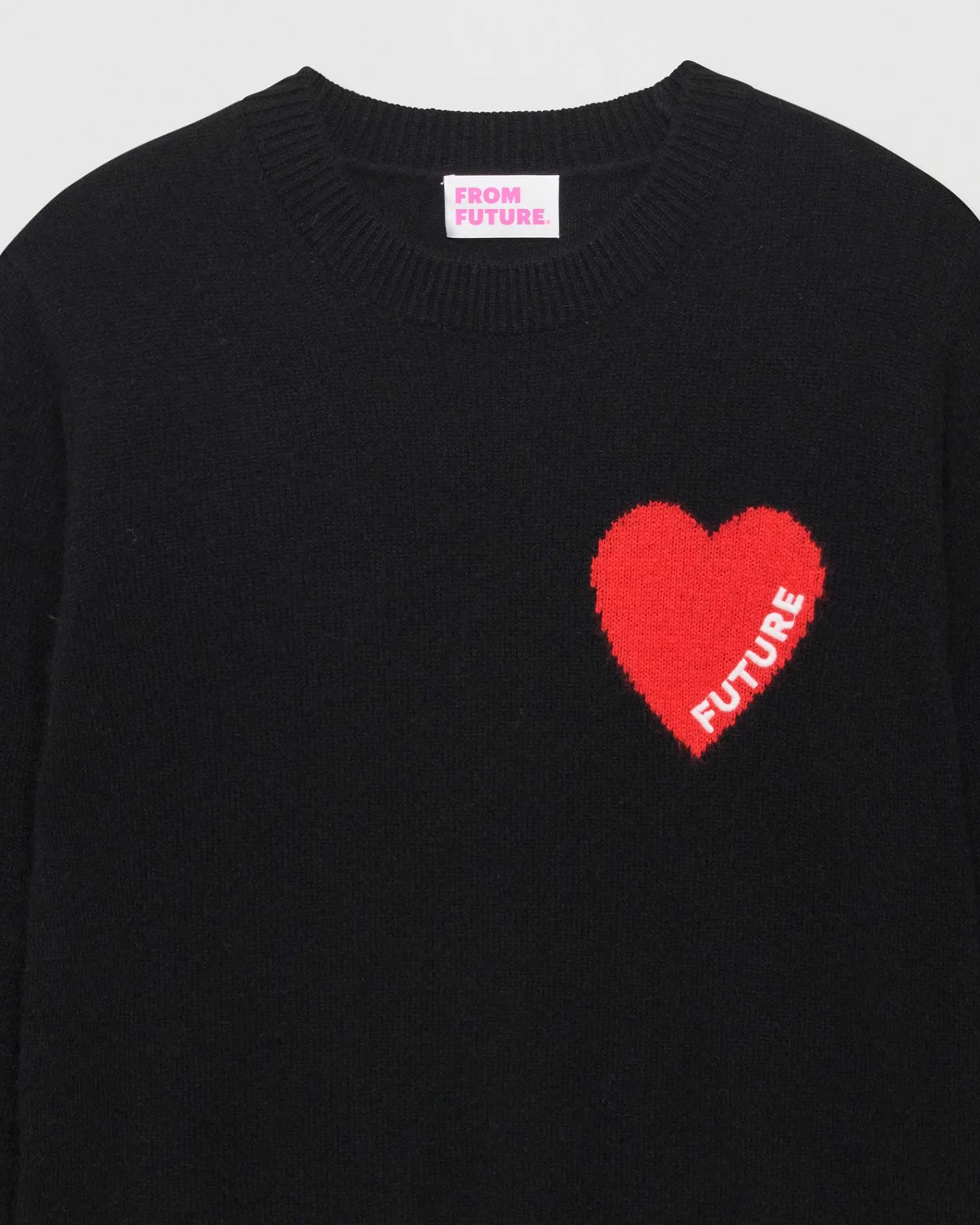 Clearance FROM FUTURE Pull Col Rond Coeur Leger Noir