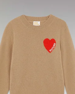 Best FROM FUTURE Pull Col Rond Coeur Leger Camel