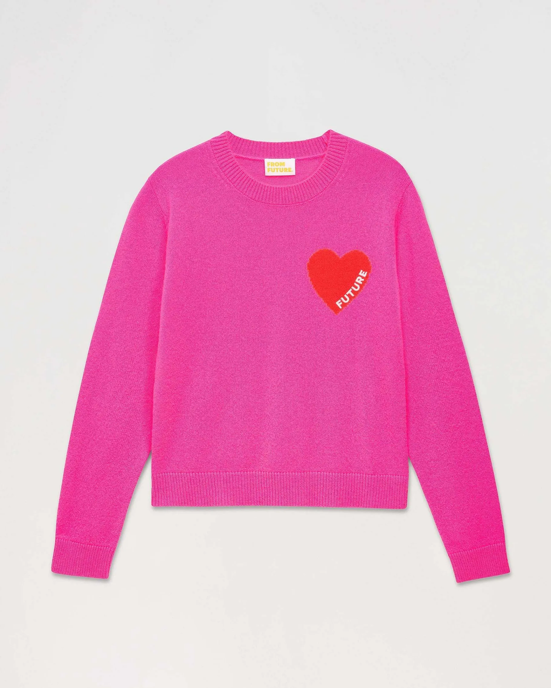 FROM FUTURE Pull Col Rond Coeur Leger Rose Fluo