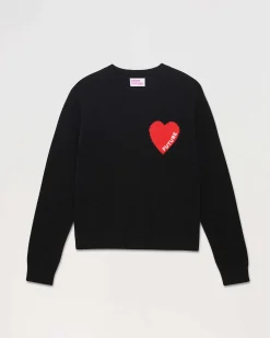 Best FROM FUTURE Pull Col Rond Coeur Leger Noir