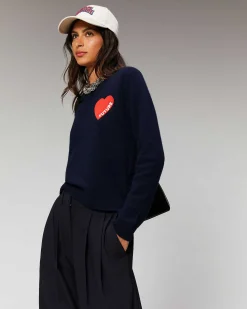 Best FROM FUTURE Pull Col Rond Coeur Leger Noir