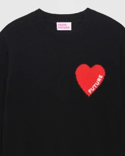 Best FROM FUTURE Pull Col Rond Coeur Leger Noir