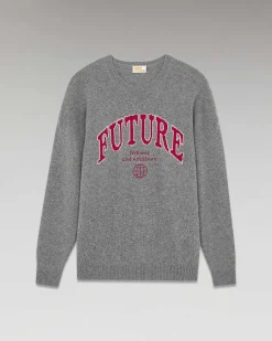 Sale FROM FUTURE Pull Col Rond College Gris Chine Fonce