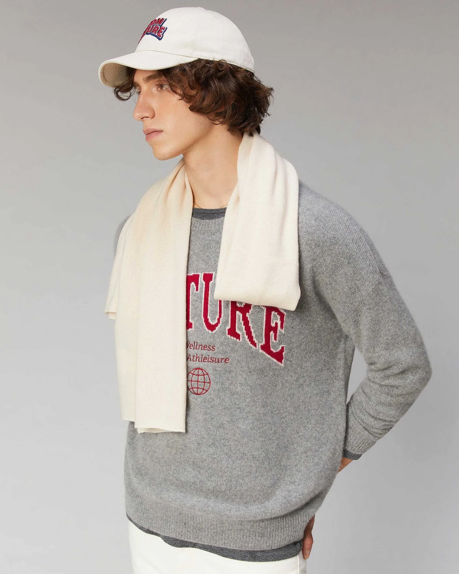 Sale FROM FUTURE Pull Col Rond College Gris Chine Fonce
