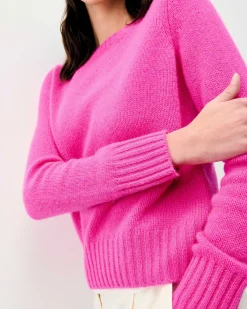 Sale FROM FUTURE Pull Col Rond Court Fuschia Pink Mouline