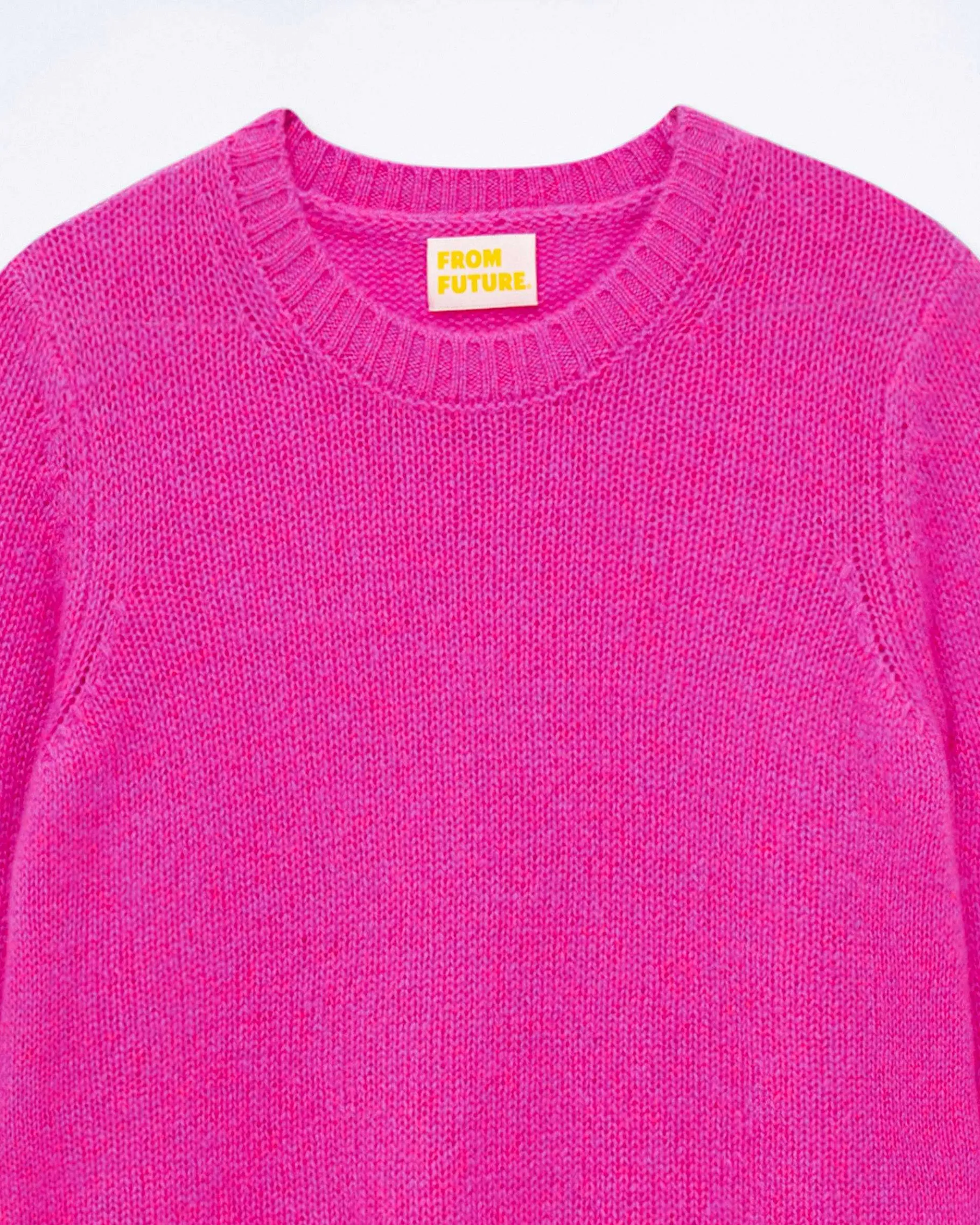 Sale FROM FUTURE Pull Col Rond Court Fuschia Pink Mouline