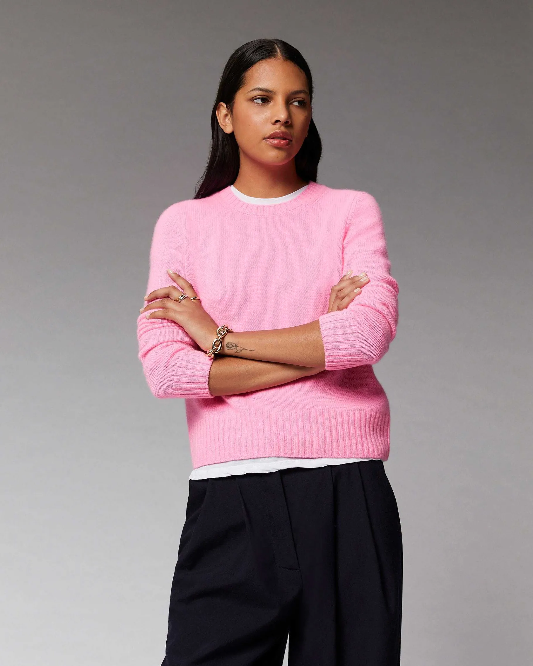 Discount FROM FUTURE Pull Col Rond Court Gris Chine Fonce