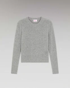 Discount FROM FUTURE Pull Col Rond Court Gris Chine Fonce