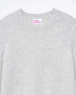 Sale FROM FUTURE Pull Col Rond Court Gris Chine Clair