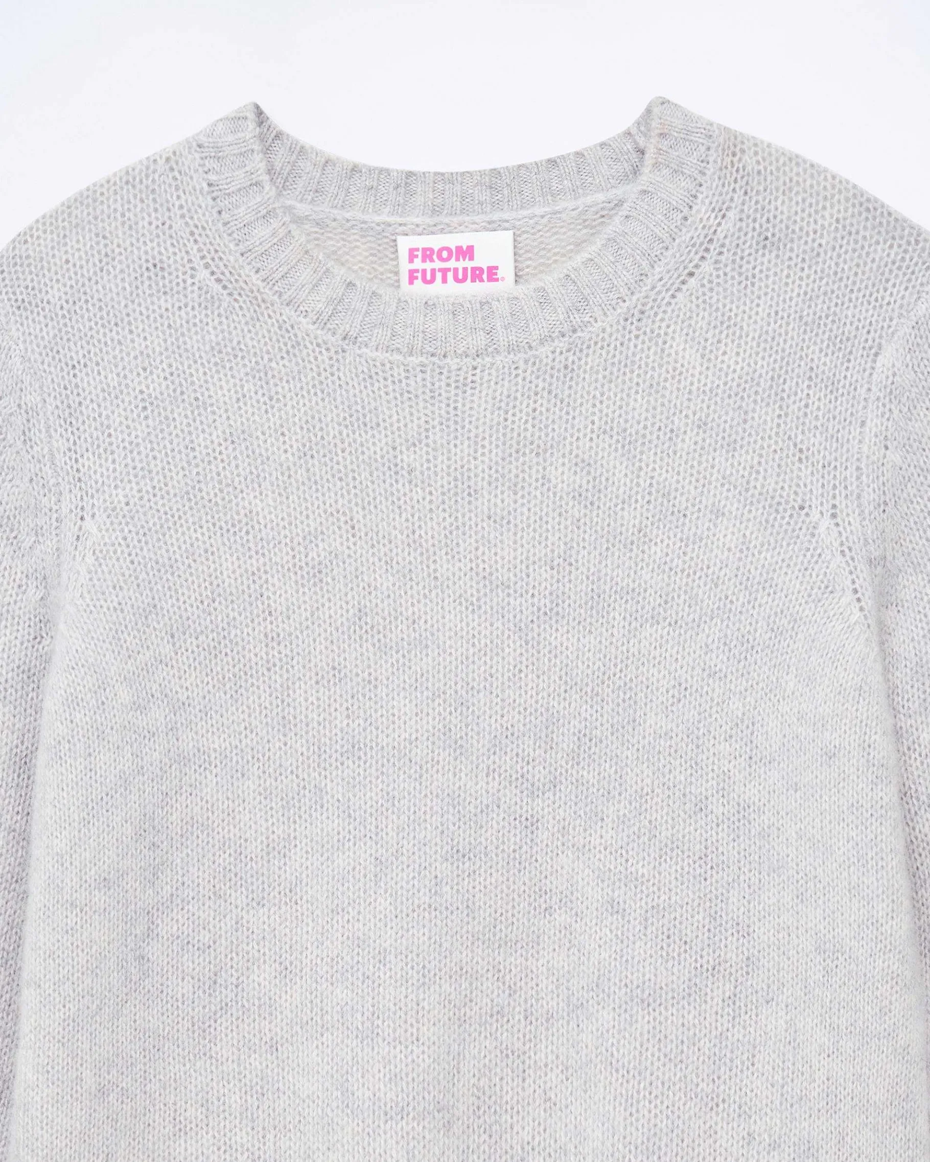 Sale FROM FUTURE Pull Col Rond Court Gris Chine Clair