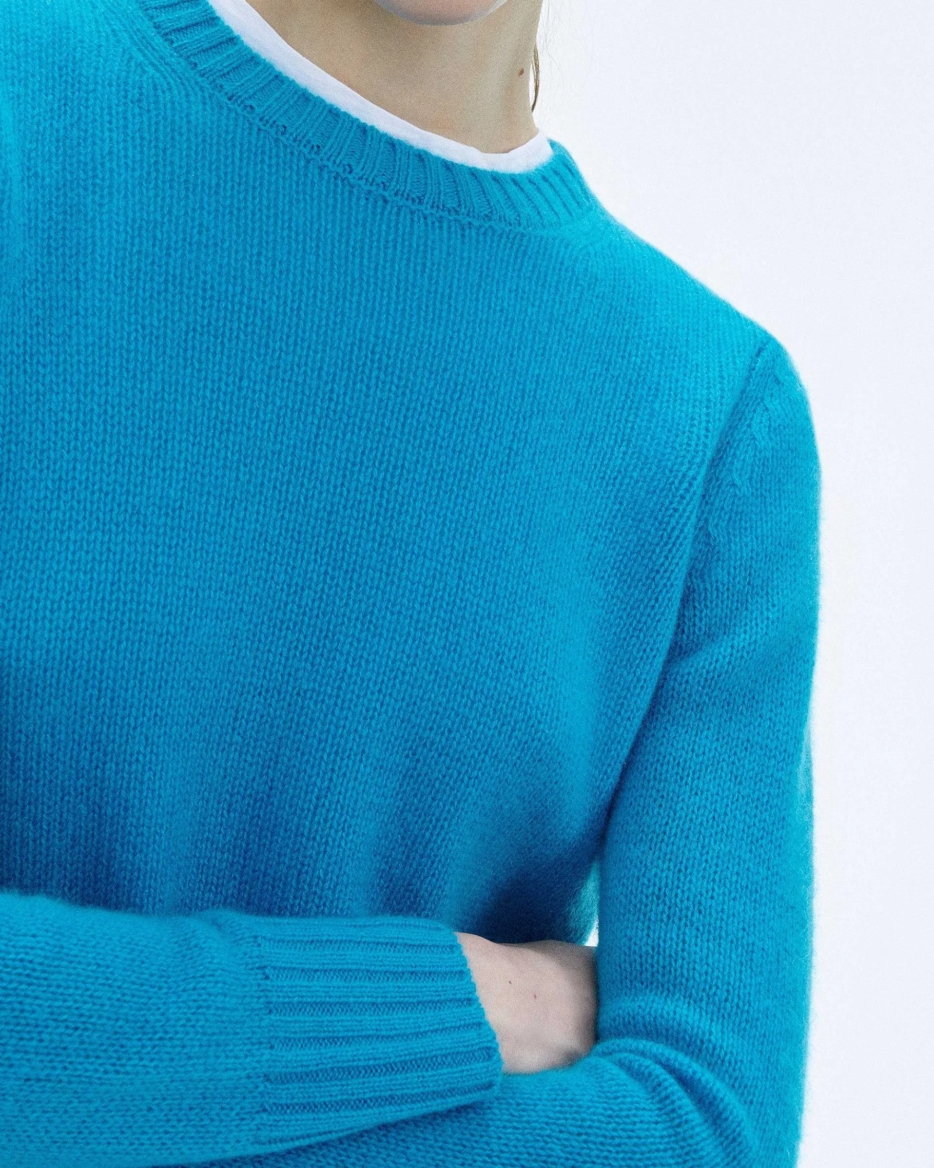 Hot FROM FUTURE Pull Col Rond Court Tropical Blue