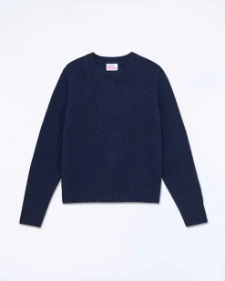 Hot FROM FUTURE Pull Col Rond Court Navy Chine
