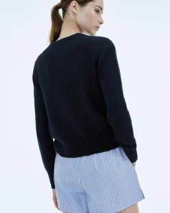 Hot FROM FUTURE Pull Col Rond Court Navy Chine