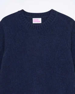 Hot FROM FUTURE Pull Col Rond Court Navy Chine