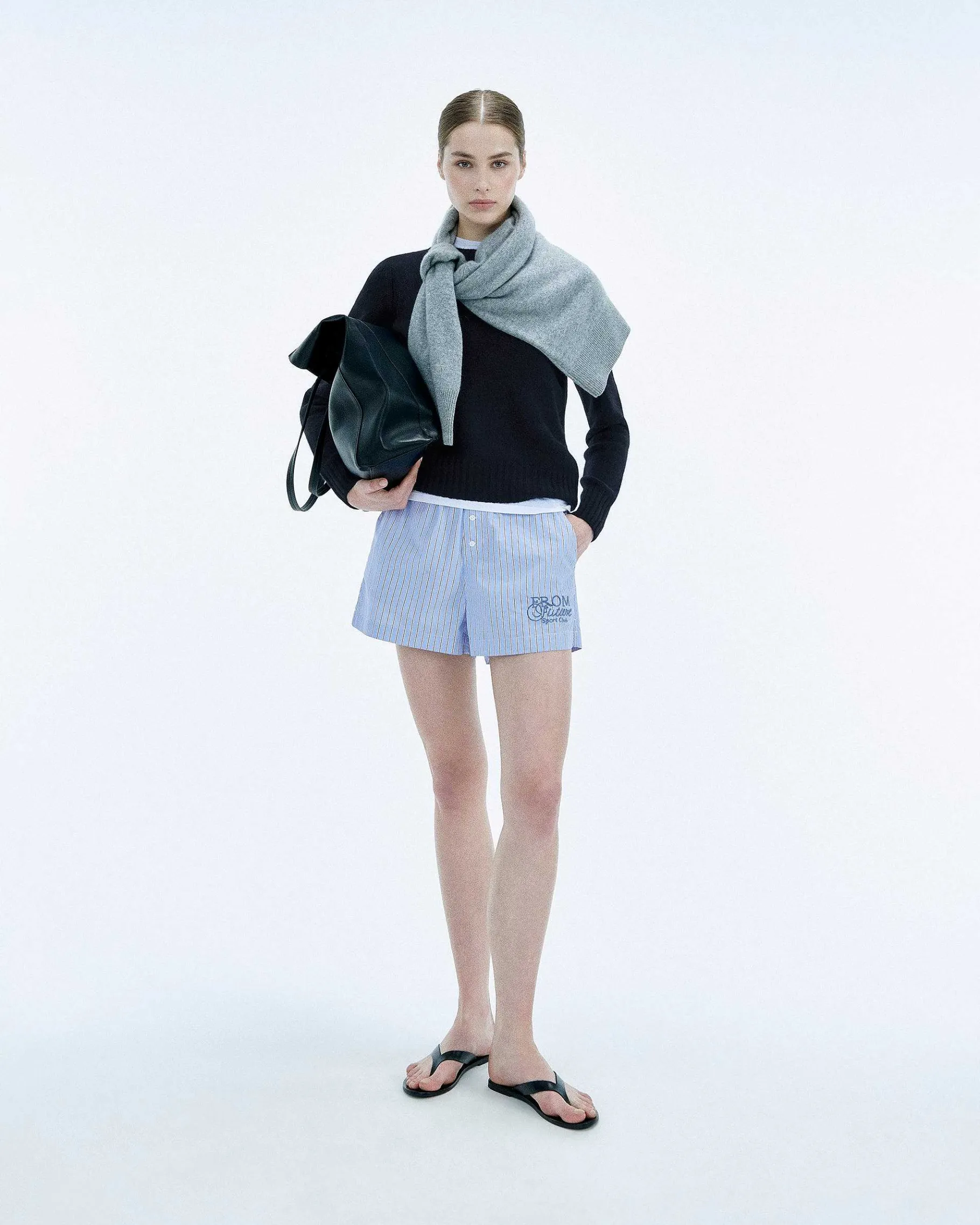 Outlet FROM FUTURE Pull Col Rond Court Navy Chine