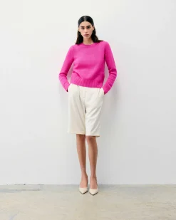 New FROM FUTURE Pull Col Rond Court Fuschia Pink Mouline
