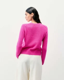 New FROM FUTURE Pull Col Rond Court Fuschia Pink Mouline
