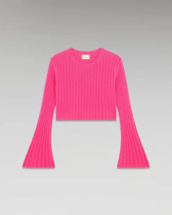 Sale FROM FUTURE Pull Col Rond Court Manches Evasees Winter Fuschia