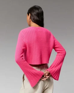Sale FROM FUTURE Pull Col Rond Court Manches Evasees Winter Fuschia