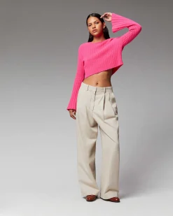 Sale FROM FUTURE Pull Col Rond Court Manches Evasees Winter Fuschia