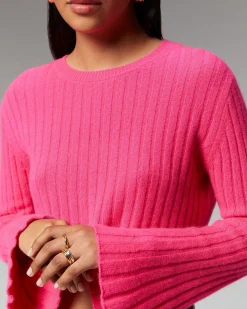 New FROM FUTURE Pull Col Rond Court Manches Evasees Winter Fuschia