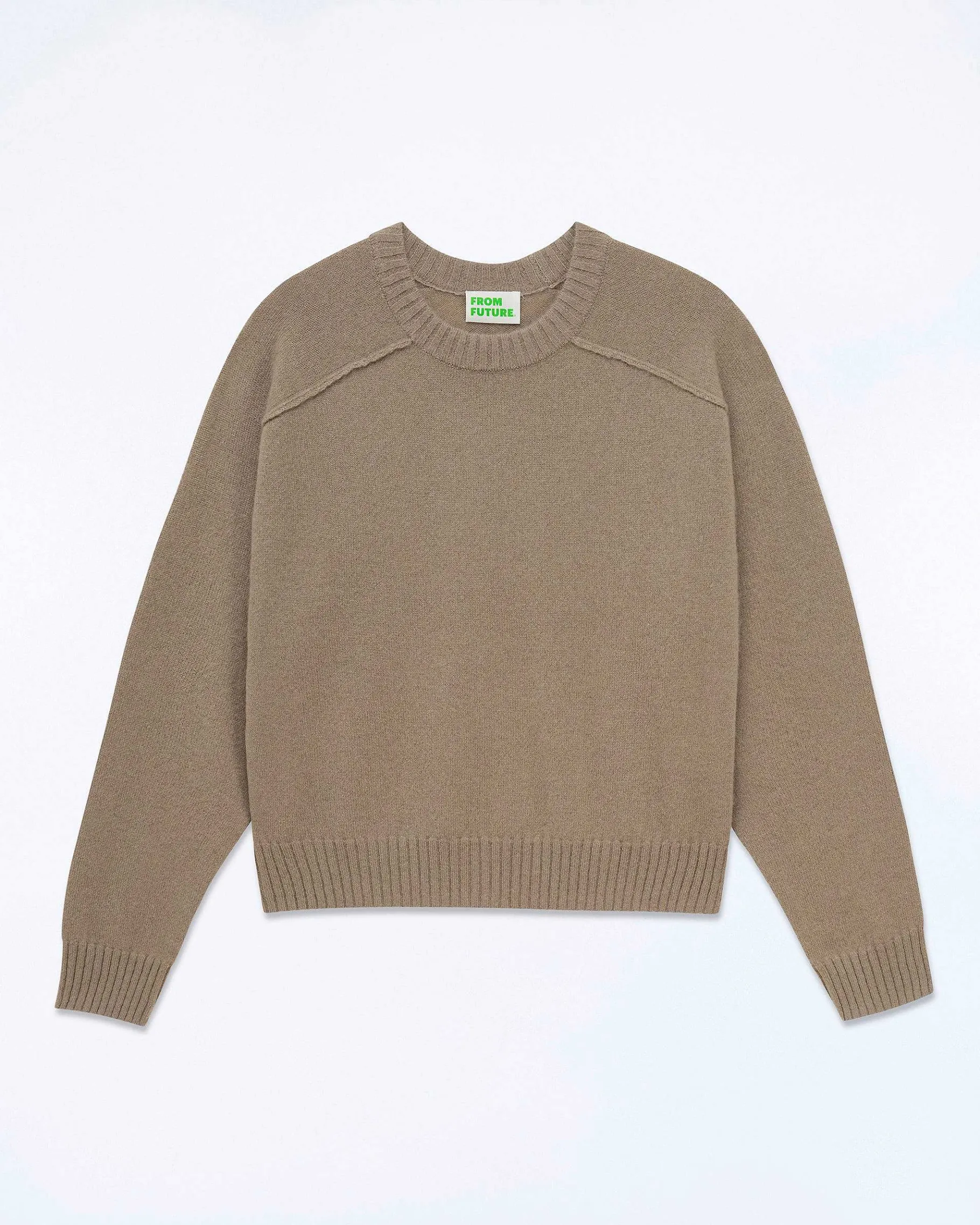 Sale FROM FUTURE Pull Col Rond Coutures Apparentes Tropical Taupe