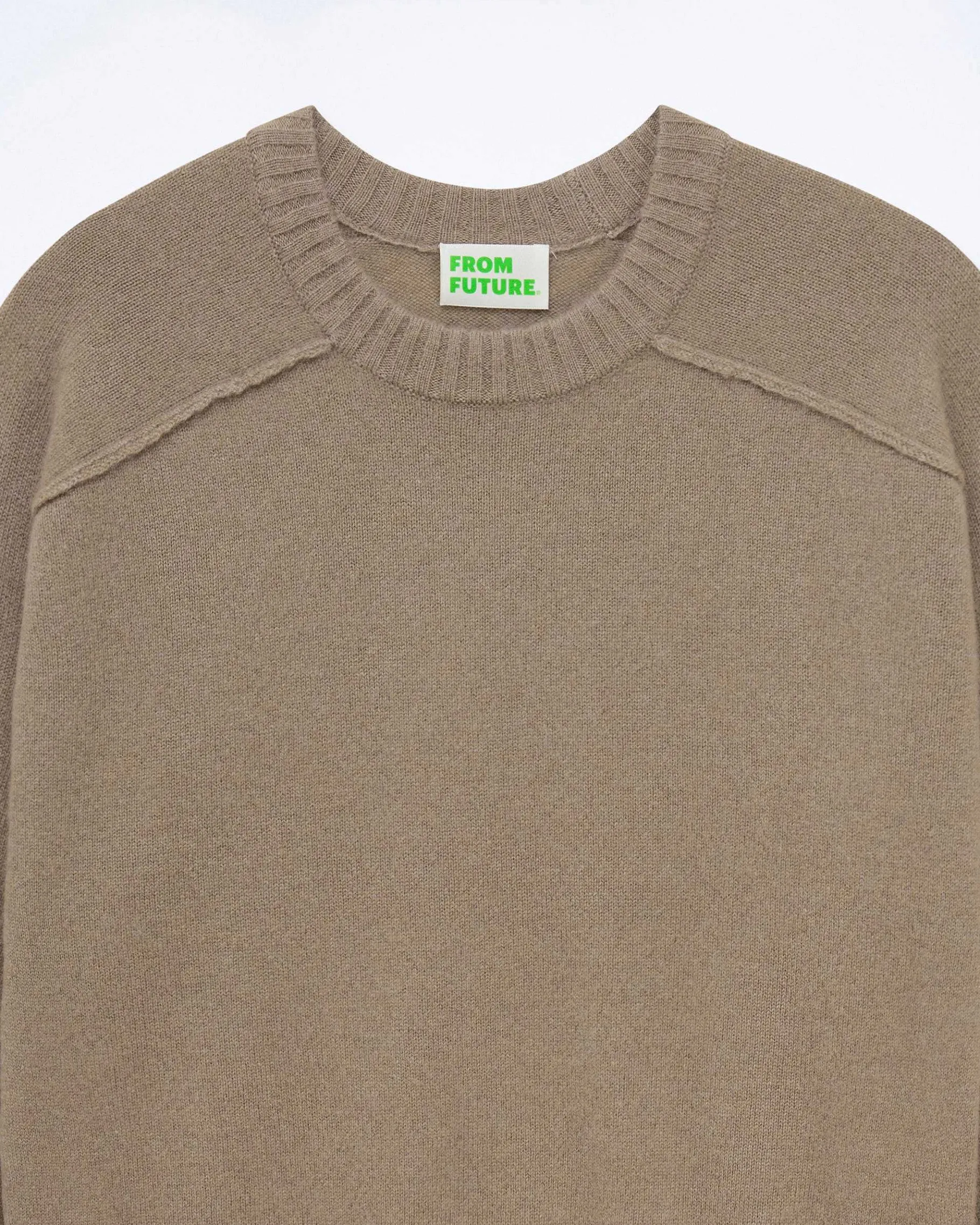 Sale FROM FUTURE Pull Col Rond Coutures Apparentes Tropical Taupe