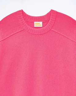 FROM FUTURE Pull Col Rond Coutures Apparentes Flower Pink