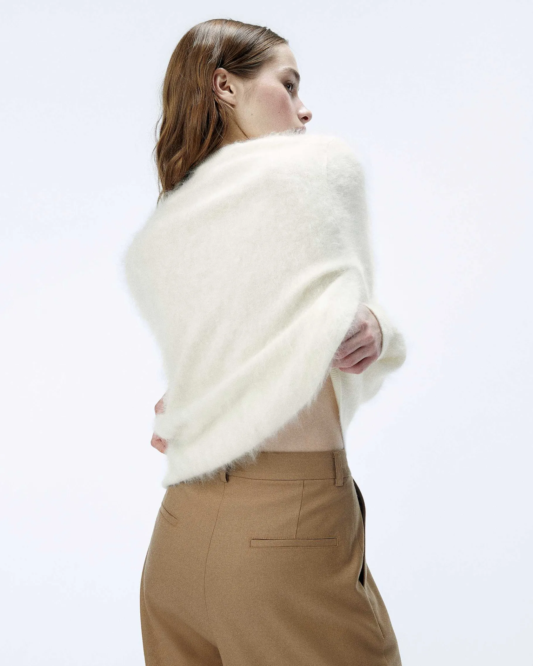 New FROM FUTURE Pull Col Rond En Cachemire Brosse Ecru
