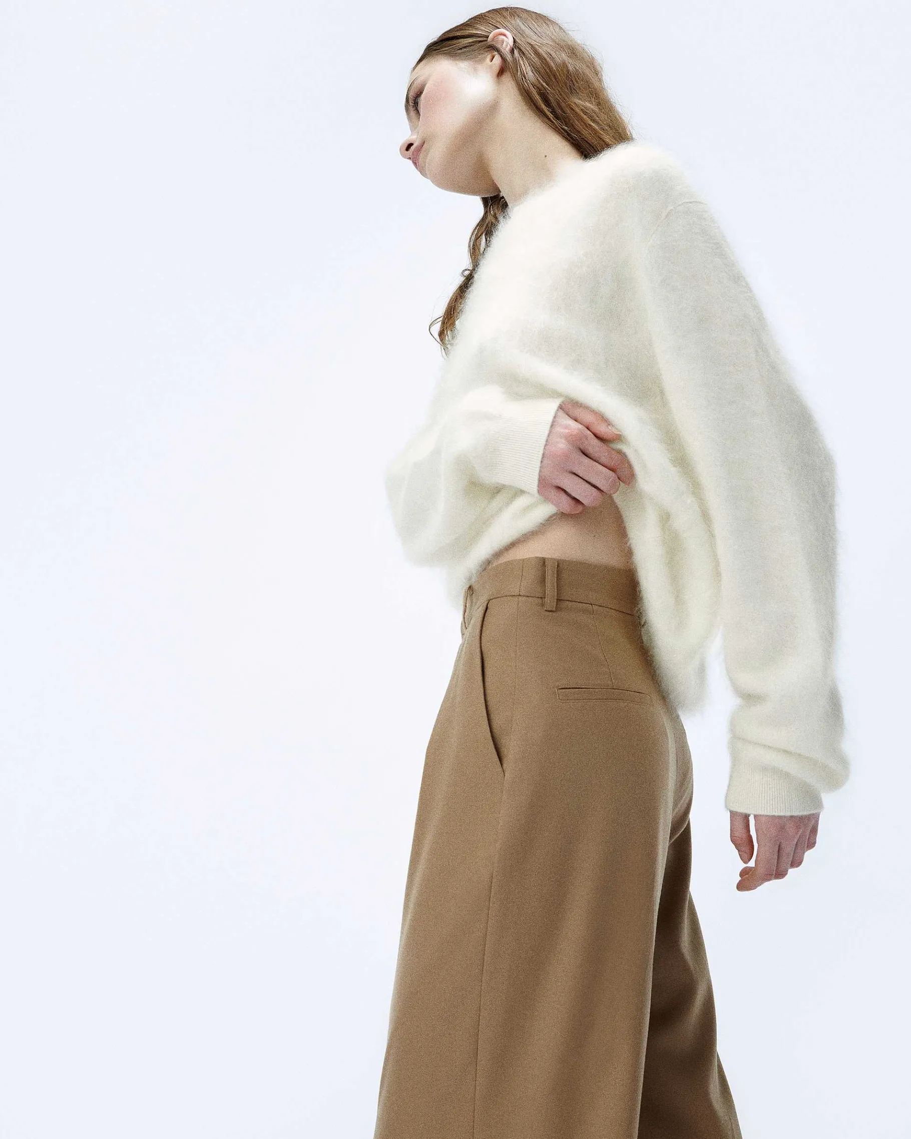 New FROM FUTURE Pull Col Rond En Cachemire Brosse Ecru