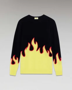 Sale FROM FUTURE Pull Col Rond Flammes Noir